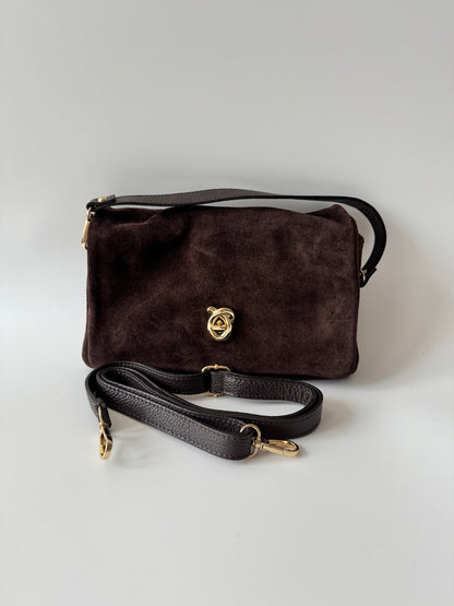 Blake Suede Bag Large  Dark Brown