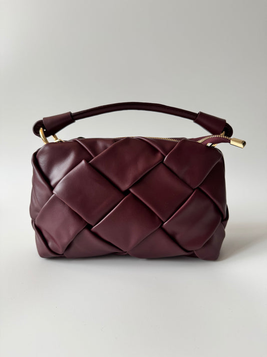 Penelope Leather Bag - Weave Burgundy