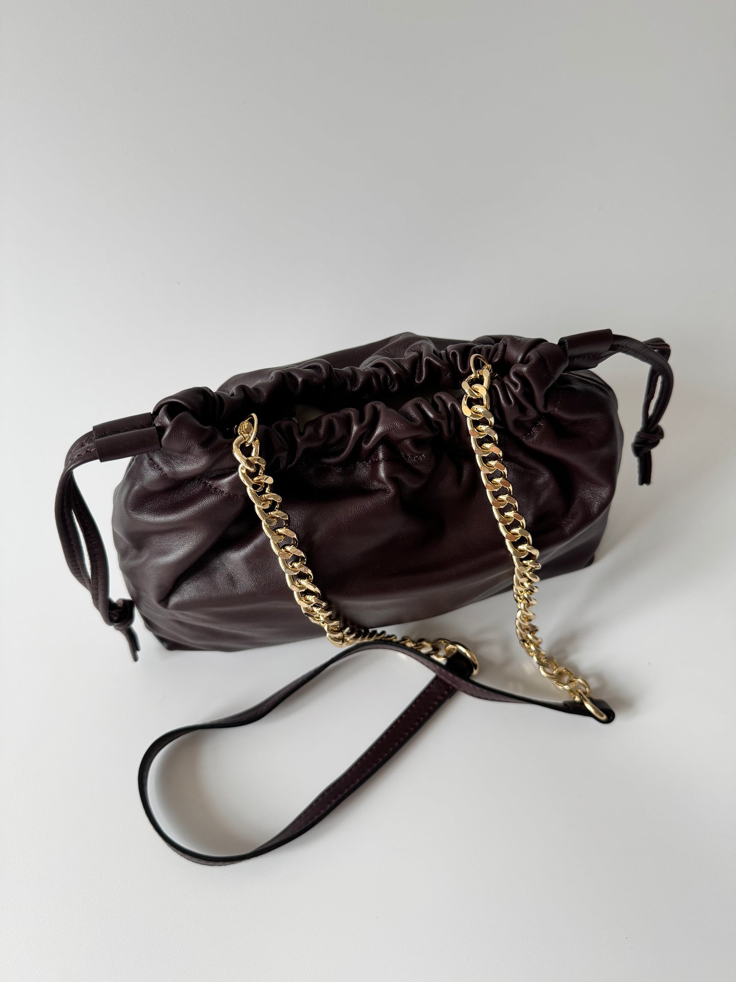 Ivy - Genuine Smooth Leather Shoulder Bag Dark Browan