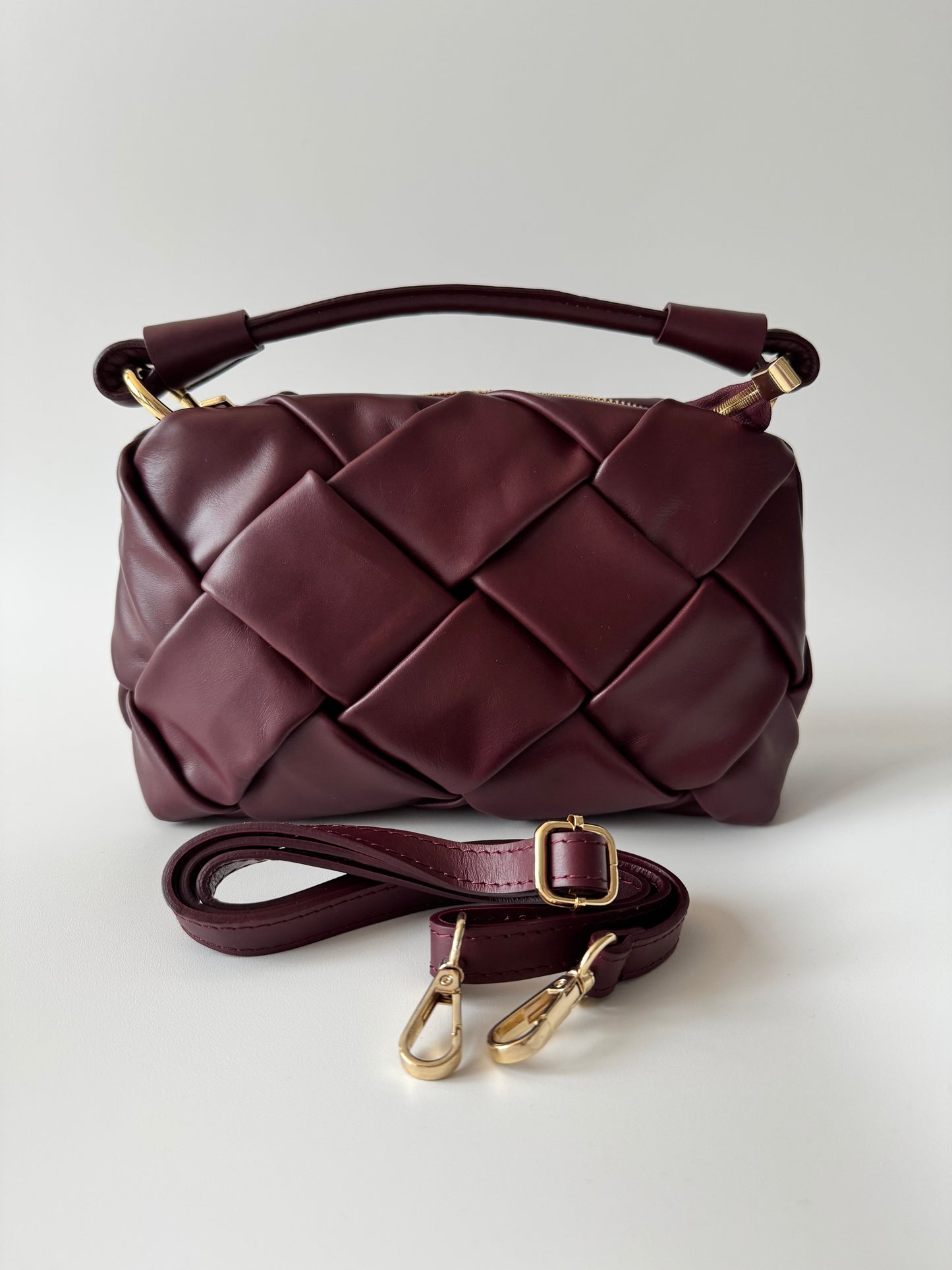 Penelope Leather Bag - Weave Burgundy