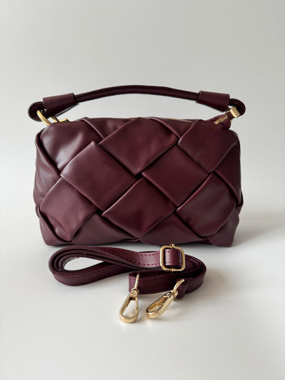 Penelope Leather Bag - Weave Burgundy