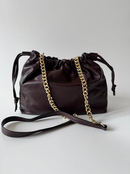 Ivy - Genuine Smooth Leather Shoulder Bag Dark Browan