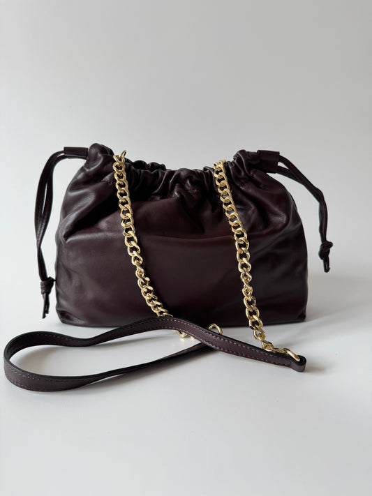 Ivy - Genuine Smooth Leather Shoulder Bag Dark Browan