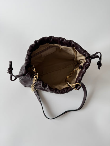 Ivy - Genuine Smooth Leather Shoulder Bag Dark Browan